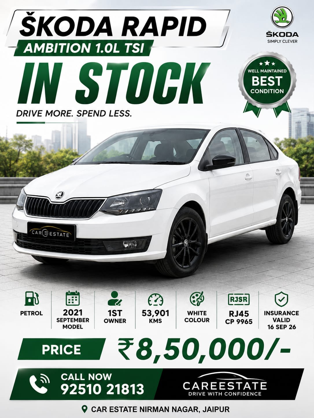 Skoda Rapid Ambition 1L TSI Automatic 2021 Model in Petrol